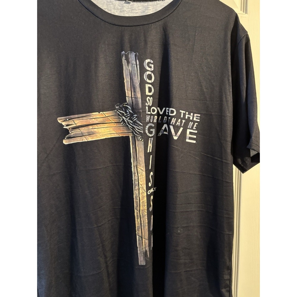 Black Men's Religious Cross Graphic Cotton T-Shirt Size L Short Sleeve - Picture 1 of 3